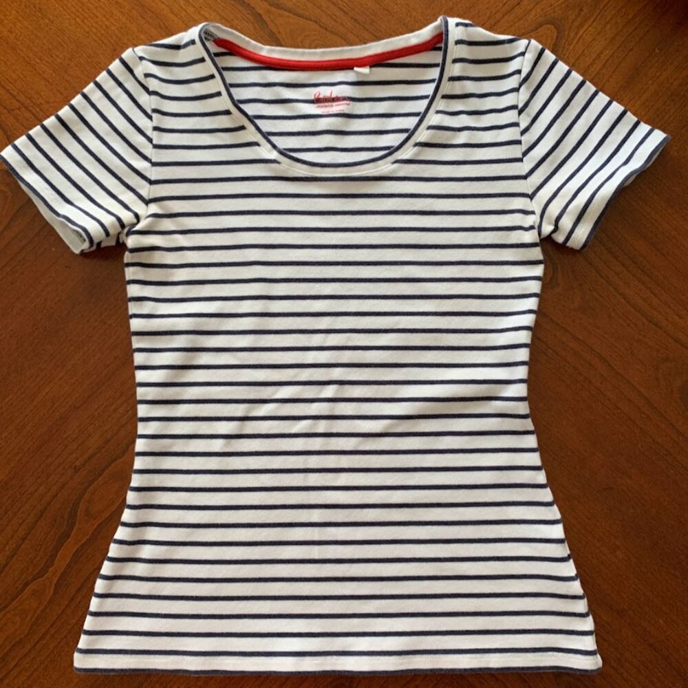 Boden Striped Scoop Neck Tee Navy White XS Nautical Coastal Capsule‎ Preppy